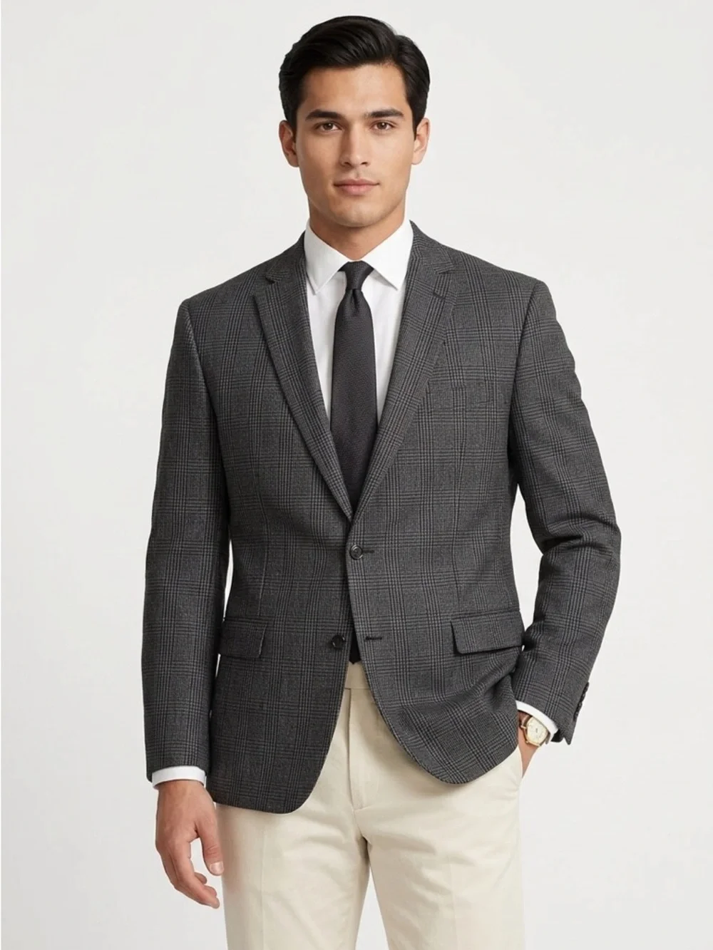 Lauren Ralph Lauren Blazer Two Button Double Vent Wool Plaid Grey 48L